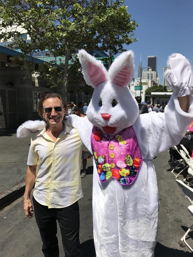 With a Giant Rabbit on Easter Sunday.
